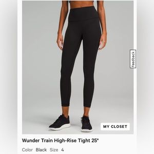 Lululemon Wunder train high rise tight “25 crop leggings, black, worn once